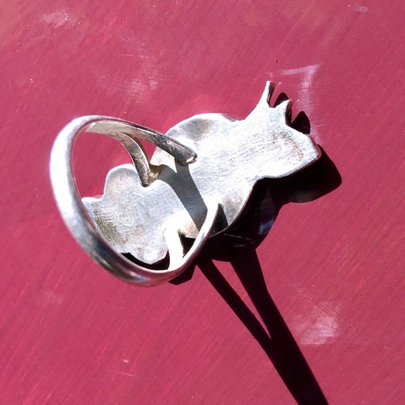 Vintage 40s Zuni Native American Sterling Owl Ring - Picture 3 of 5